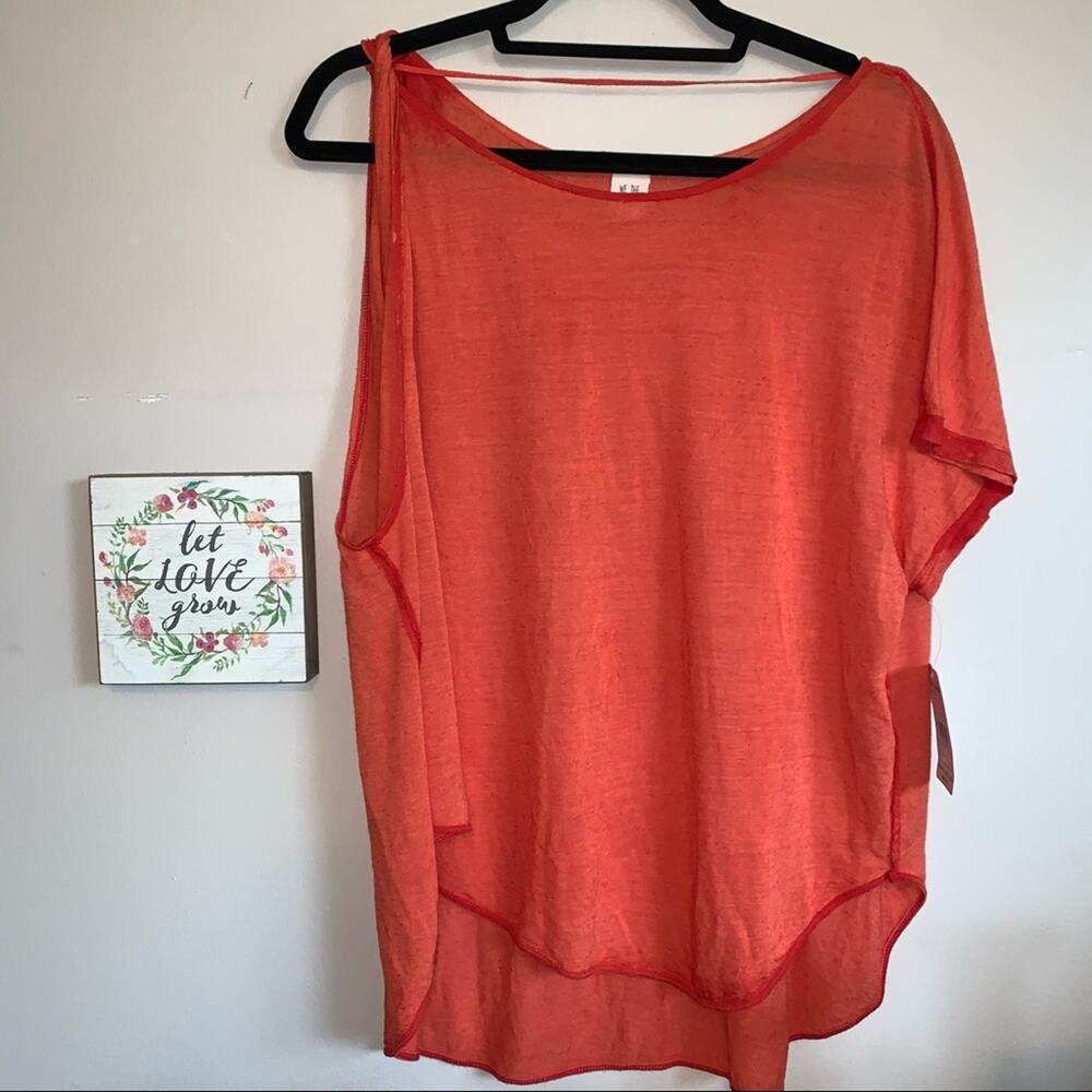 Free People Red/Orange Linen Blend 1 Shoulder Loose Lightweight Top  Small